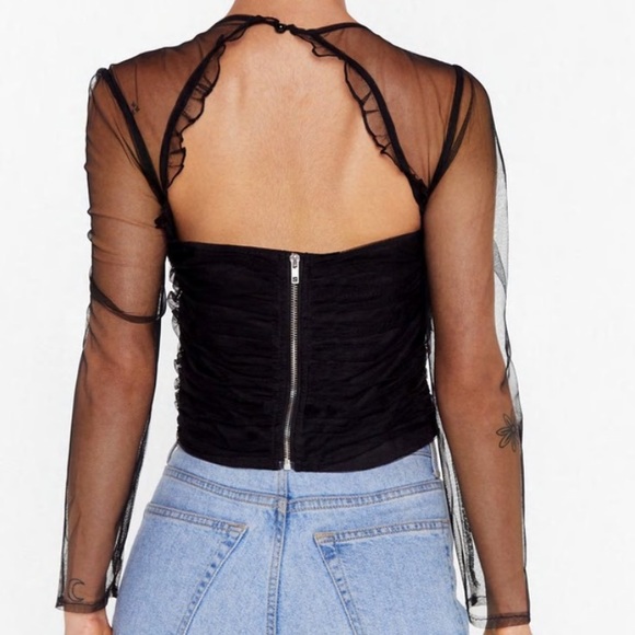 Black Tie Neck Bustier Blouse With Sweetheart Neckline From Nasty Gal Size 6 - Picture 2 of 6